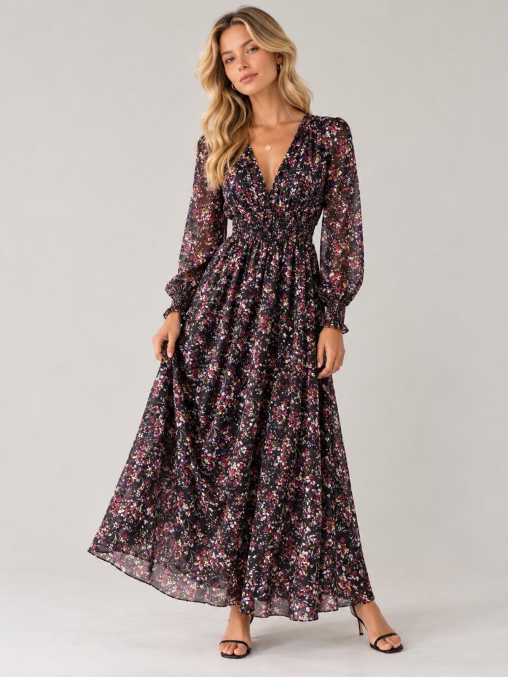 ZARA Floral Chiffon Midi Dress Semi-Sheer Bodice Flowy